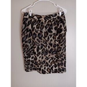 Worthington Animal Leapord Print Straight Skirt Tiered Front Size 8